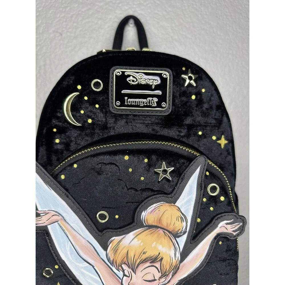 Loungefly Mini Backpack Bag Adults Black Velvet Disney Tinker Bell Stars Moon